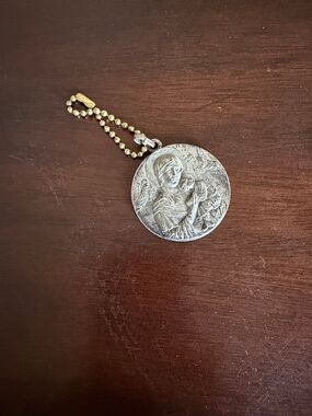 Religious Round Medal Pendant with Gold-Tone Ball Chain